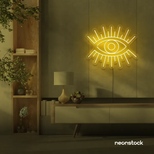 Eyes neon sign in golden yellow for dorm rooms, glam decor, and modern wall art.