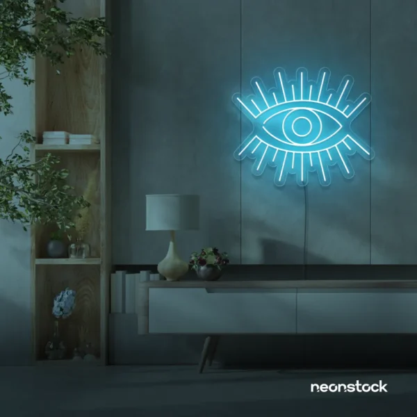 Eyes neon sign in ice blue for dorm rooms, glam decor, and modern wall art.