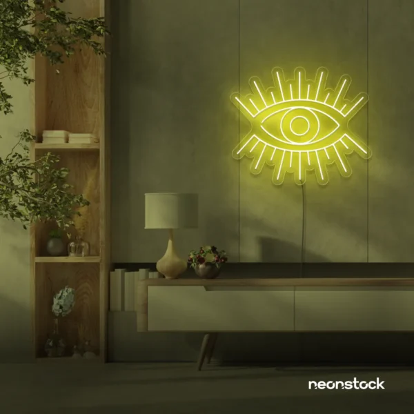 Eyes neon sign in lemon yellow for dorm rooms, glam decor, and modern wall art.