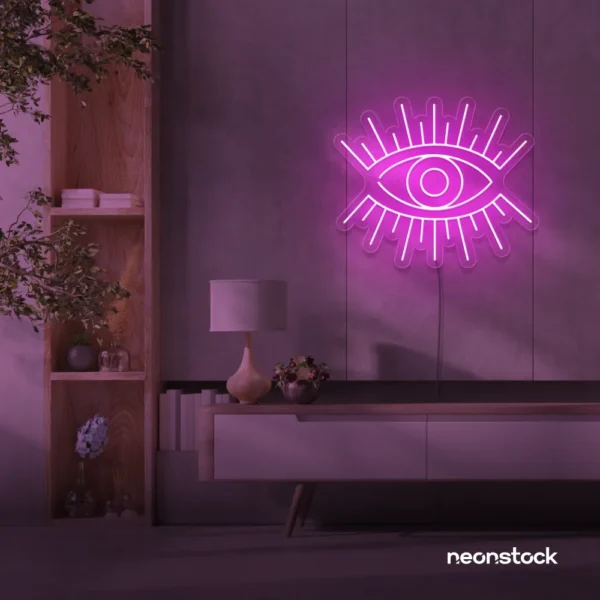 Eyes neon sign in pink for dorm rooms, glam decor, and modern wall art.