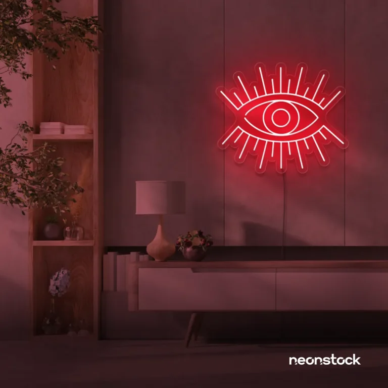 Eyes neon sign in red for dorm rooms, glam decor, and modern wall art.