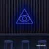 Eye of Providence neon sign in dark blue – symbolic LED wall decor for spiritual and modern spaces.