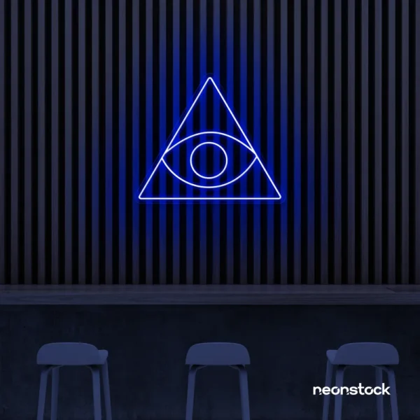 Eye of Providence neon sign in dark blue – symbolic LED wall decor for spiritual and modern spaces.