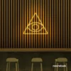 Eye of Providence neon sign in golden yellow – symbolic LED wall decor for spiritual and modern spaces.