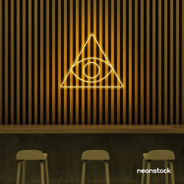 Eye of Providence neon sign in golden yellow – symbolic LED wall decor for spiritual and modern spaces.
