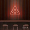 Eye of Providence neon sign in peachy pink – symbolic LED wall decor for spiritual and modern spaces.
