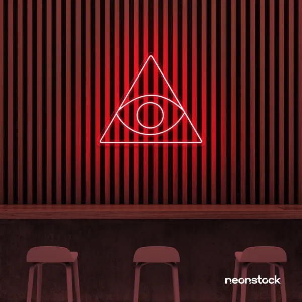 Eye of Providence neon sign in red – symbolic LED wall decor for spiritual and modern spaces.