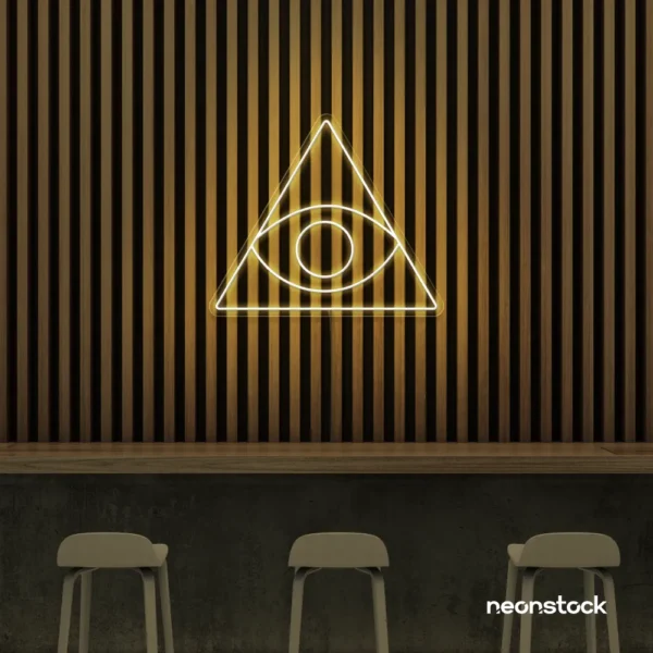 Eye of Providence neon sign in warm white – symbolic LED wall decor for spiritual and modern spaces.