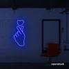 Finger heart neon sign in dark blue for bedroom and dorm room decor