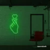Finger heart neon sign in deep green for bedroom and dorm room decor