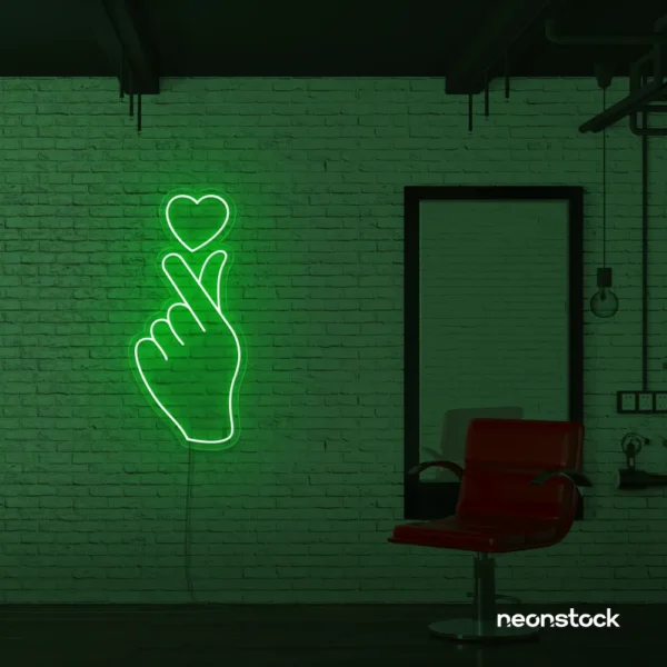Finger heart neon sign in deep green for bedroom and dorm room decor
