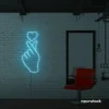Finger heart neon sign in ice blue for bedroom and dorm room decor
