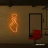 Finger heart neon sign in orange for bedroom and dorm room decor