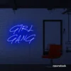 Girl Gang neon sign in dark blue for dorm rooms, glam spaces, and bestie walls.