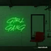 Girl Gang neon sign in deep green for dorm rooms, glam spaces, and bestie walls.