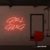 Girl Gang neon sign in peachy pink for dorm rooms, glam spaces, and bestie walls.
