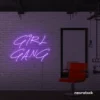 Girl Gang neon sign in purple for dorm rooms, glam spaces, and bestie walls.