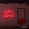 Girl Gang neon sign in red for dorm rooms, glam spaces, and bestie walls.