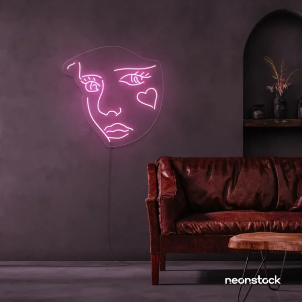Girl Face neon sign in Baby Pink for bedroom wall decor or teen game room