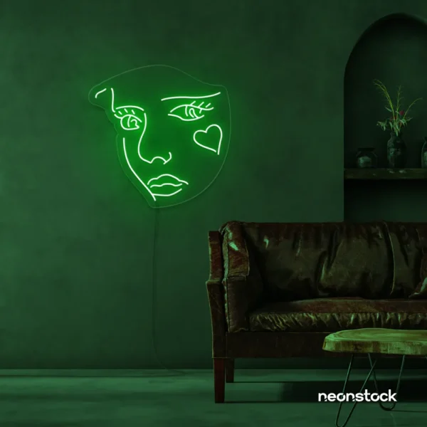 Girl Face neon sign in Deep Green for bedroom wall decor or teen game room