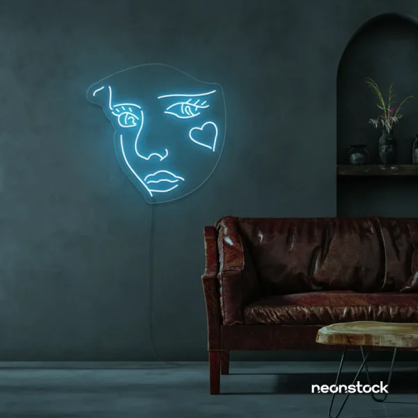 Girl Face neon sign in Lemon Yellow for bedroom wall decor or teen game room