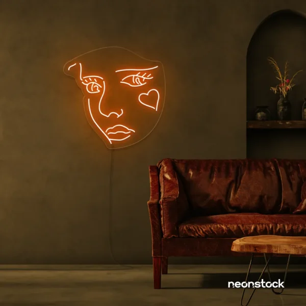 Girl Face neon sign in Orange for bedroom wall decor or teen game room