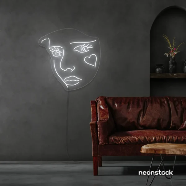 Girl Face neon sign in White for bedroom wall decor or teen game room