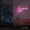 Hands shooting heart neon sign in baby pink – romantic LED wall decor.
