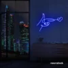 Hands shooting heart neon sign in dark blue – romantic LED wall decor.