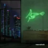 Hands shooting heart neon sign in green – romantic LED wall decor.