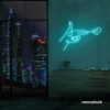 Hands shooting heart neon sign in mint green – romantic LED wall decor.