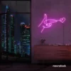 Hands shooting heart neon sign in pink – romantic LED wall decor.