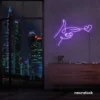 Hands shooting heart neon sign in purple – romantic LED wall decor.