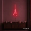 Hanging bulb neon sign in red for cafes, offices, and creative spaces.