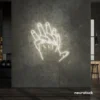 Holding hands neon sign in neutral white – emotional LED wall decor.