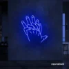 Holding hands neon sign in dark blue – emotional LED wall decor.