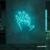 Holding hands neon sign in mint green – emotional LED wall decor.