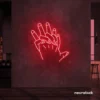 Holding hands neon sign in red – emotional LED wall decor.
