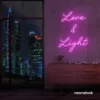 Love and Light neon sign in pink for weddings, romantic decor, and celebration backdrops.