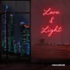 Love and Light neon sign in red for weddings, romantic decor, and celebration backdrops.