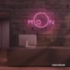 Moon neon sign in baby pink for aesthetic room decor