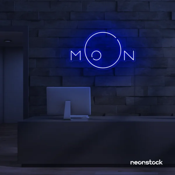 Moon neon sign in dark blue for aesthetic room decor