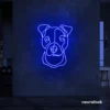 Pitbull dog neon sign in dark blue for pet decor, dog lovers, and modern interiors.