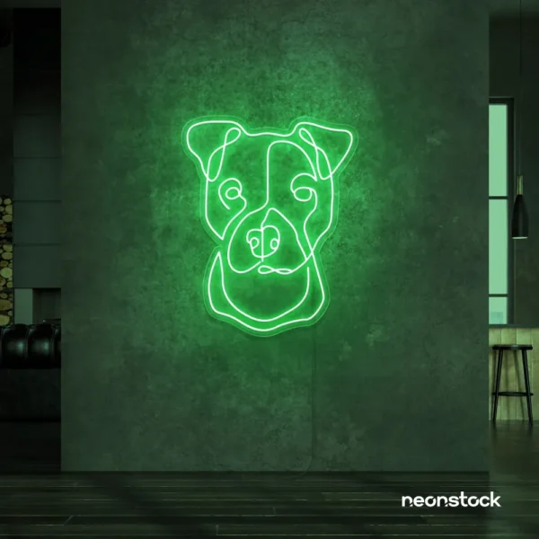 Pitbull dog neon sign in green for pet decor, dog lovers, and modern interiors.