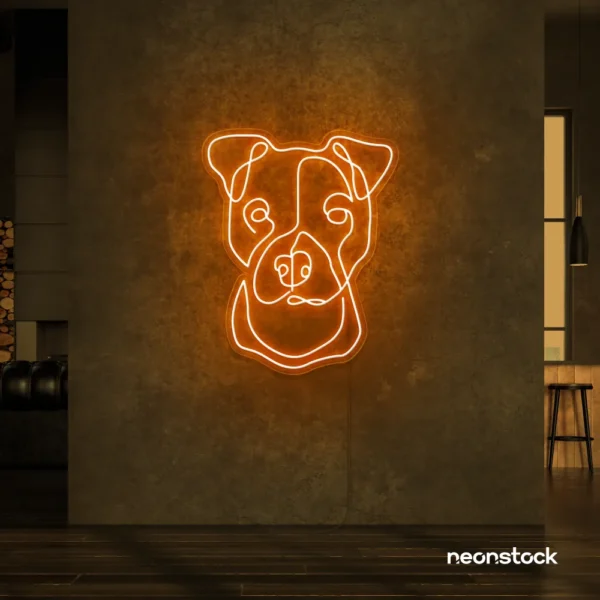 Pitbull dog neon sign in orange for pet decor, dog lovers, and modern interiors.