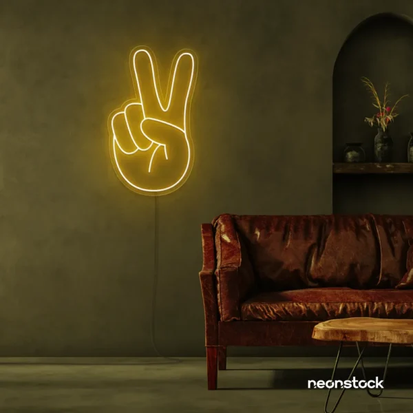 Peace neon sign in golden yellow for wall decor
