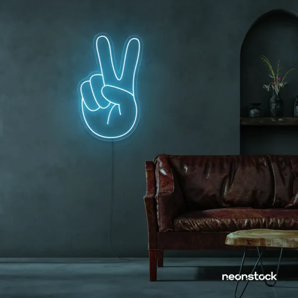 Peace neon sign in ice blue for wall decor
