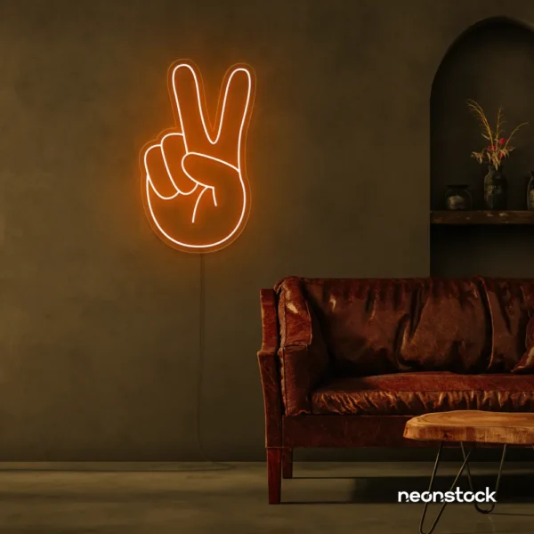 Peace neon sign in orange for wall decor