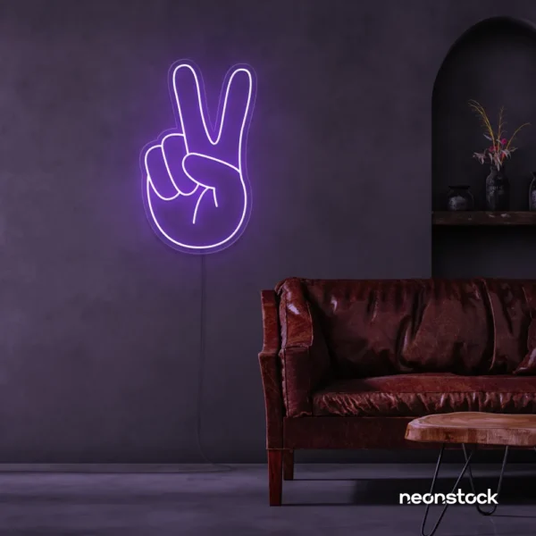 Peace neon sign in purple for wall decor
