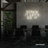 Screw It Let's Do It neon sign in neutral white for fearless office decor, bold bedroom walls, and startup energy.